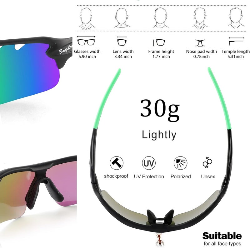 BangLong Polarized Sports Sunglasses Cycling Sun Glasses for Men Women with 5 Interchangeable Lenes for Running Baseball Golf - Image 4